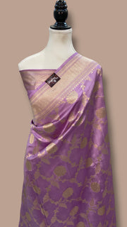 Lavender With Purple Pure Chiniya Khaddi Handloom Banarasi Saree - The Handlooms