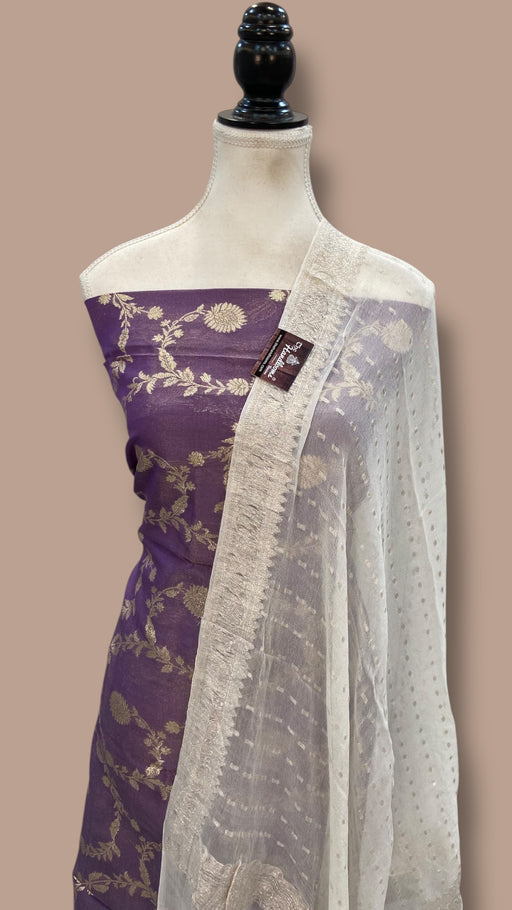 Chanderi Cotton Banarasi Dress material - Georgette Dupatta - The Handlooms