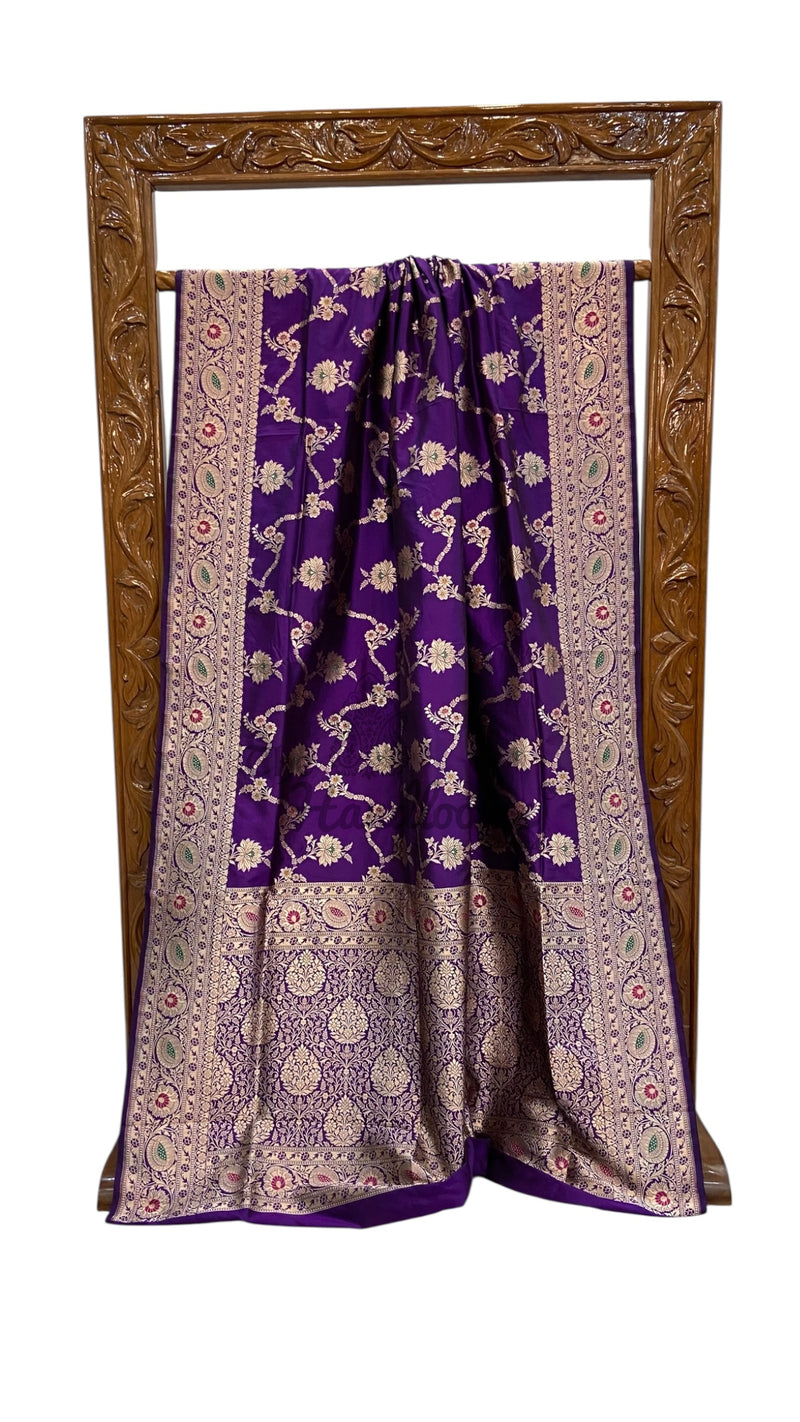 Pure Katan Silk Banarasi Handloom Saree - All Over Jaal Work - With Meenakari - The Handlooms