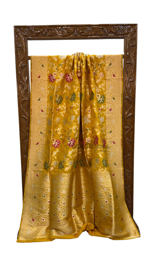 Pure Katan Silk Banarasi Handloom Saree - All Over Jaal Work - With Meenakari - The Handlooms