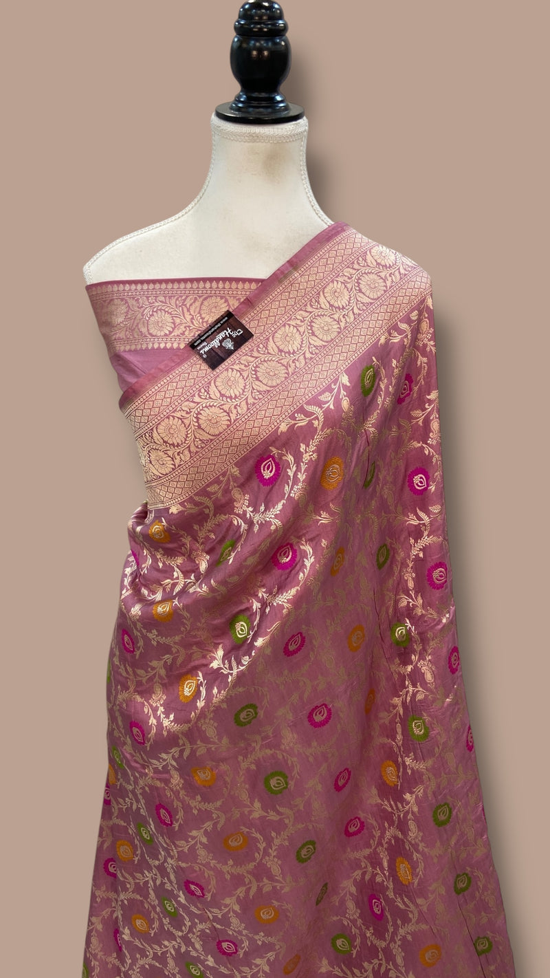 Pure Katan Silk Banarasi Handloom Saree - All over Jaal work With Meenakari - The Handlooms