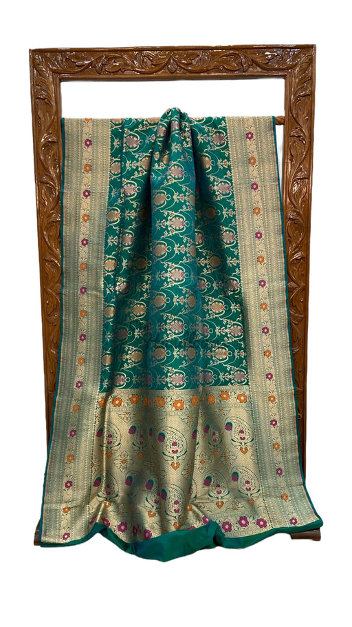Pure Katan Silk Banarasi Handloom Saree - All over Jaal work With Meenakari - The Handlooms