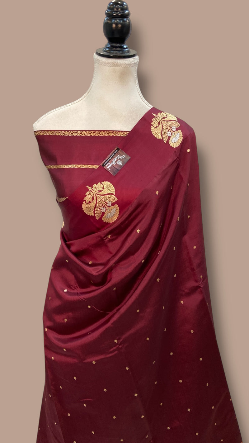 Pure Katan Silk Banarasi Handloom Saree - All over Kadua motifs - The Handlooms