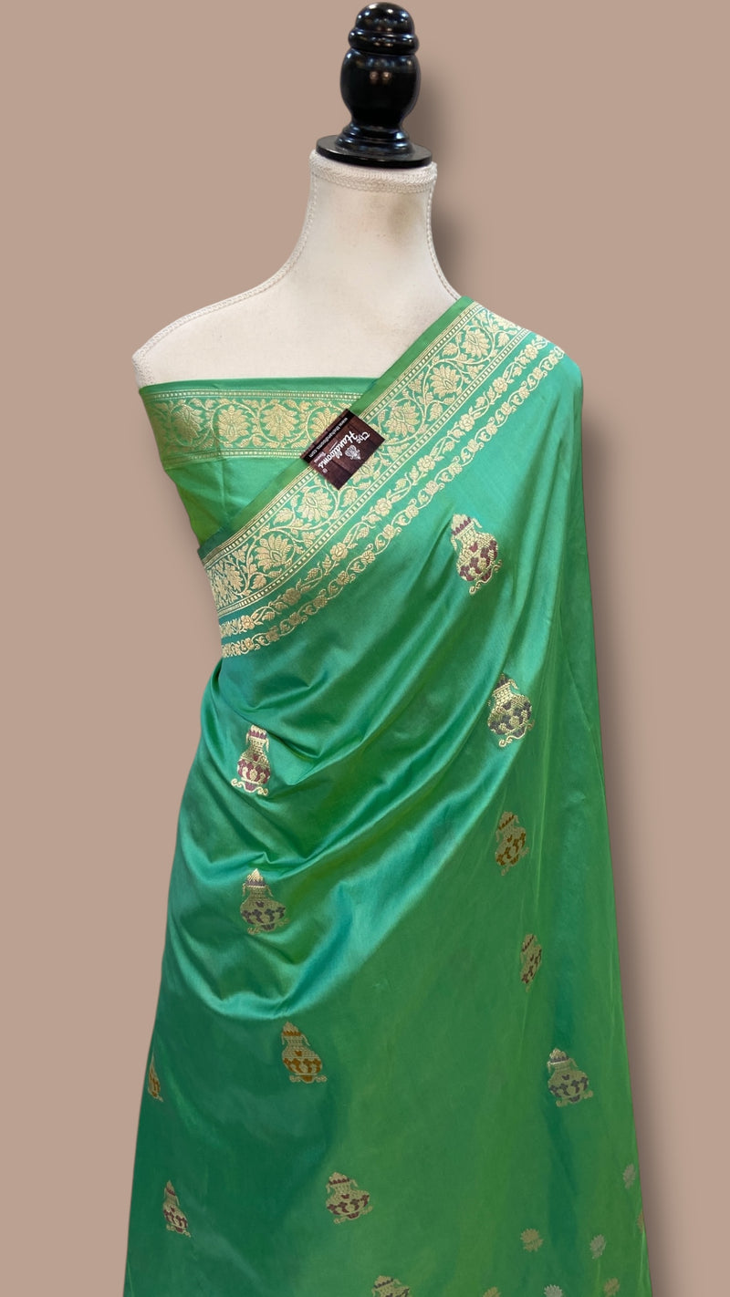 Pure Katan Silk Banarasi Handloom Saree - All Over Kadiyal Boota - The Handlooms