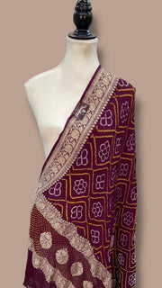 Pure Georgette Banarasi Bandhej Handloom Dupatta - Water Zari - The Handlooms