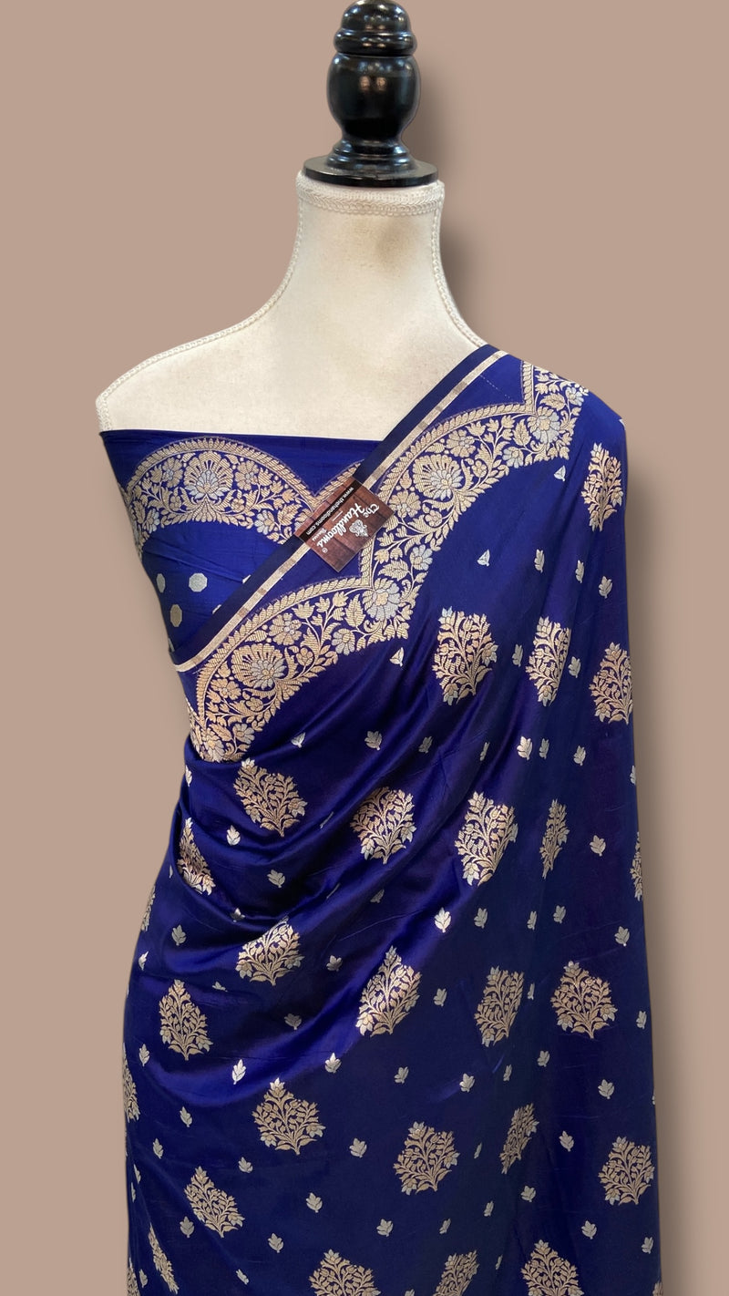 Pure Katan Silk Banarasi Handloom Saree - All Over Sona Roopa Jaal Work - The Handlooms