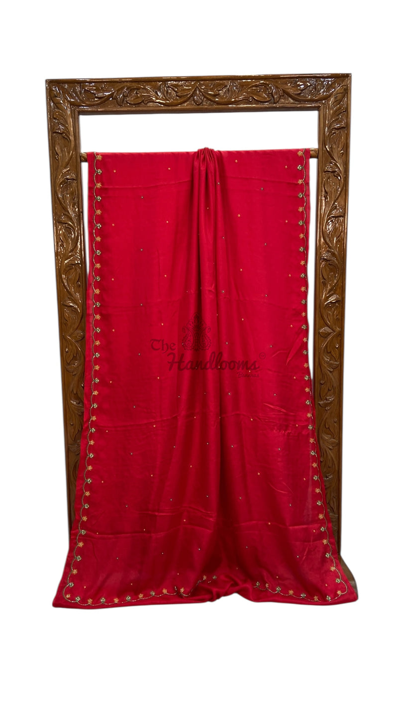 Pure Crepe Silk Handloom Banarasi Saree with Handwork