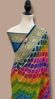 Pure Georgette Banarasi Bandhej Handloom Saree Multicolor - The Handlooms