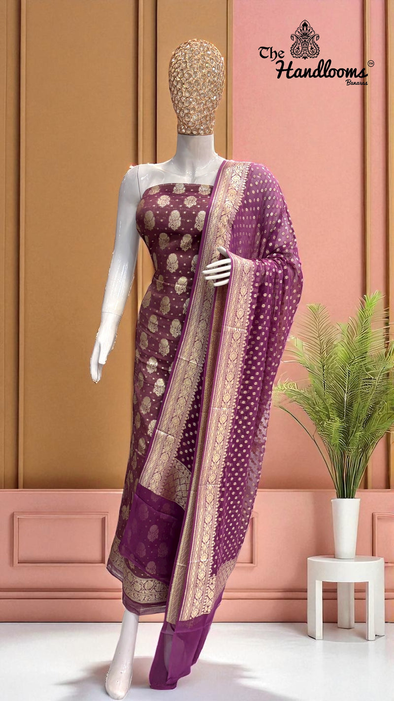 Tissue Khaddi Georgette Banarasi Dress material - The Handlooms