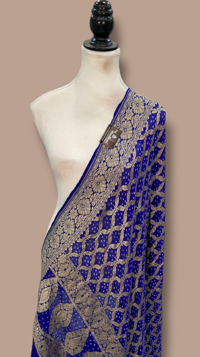 Pure Georgette Banarasi Bandhej Handloom Dupatta - The Handlooms