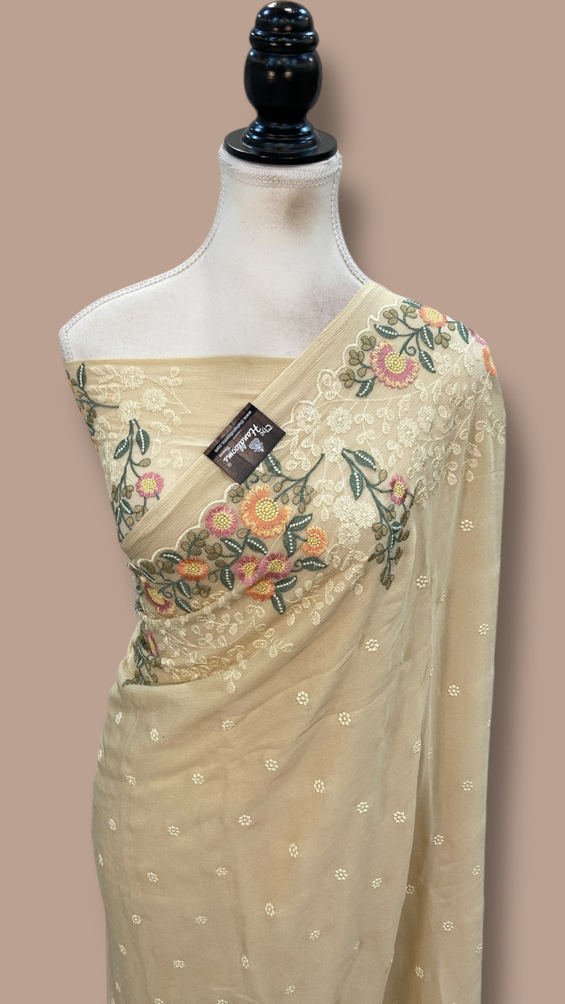 Pure Georgette Chikankari Handloom Banarasi Saree - The Handlooms