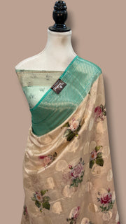 Pure Chiniya Silk Handloom Banarasi Saree Digital Print - The Handlooms