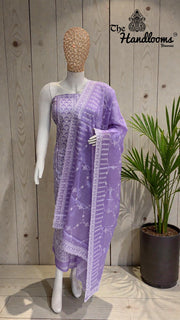 Pure Tussar Chikankari Handloom Banarasi Dress Material - The Handlooms
