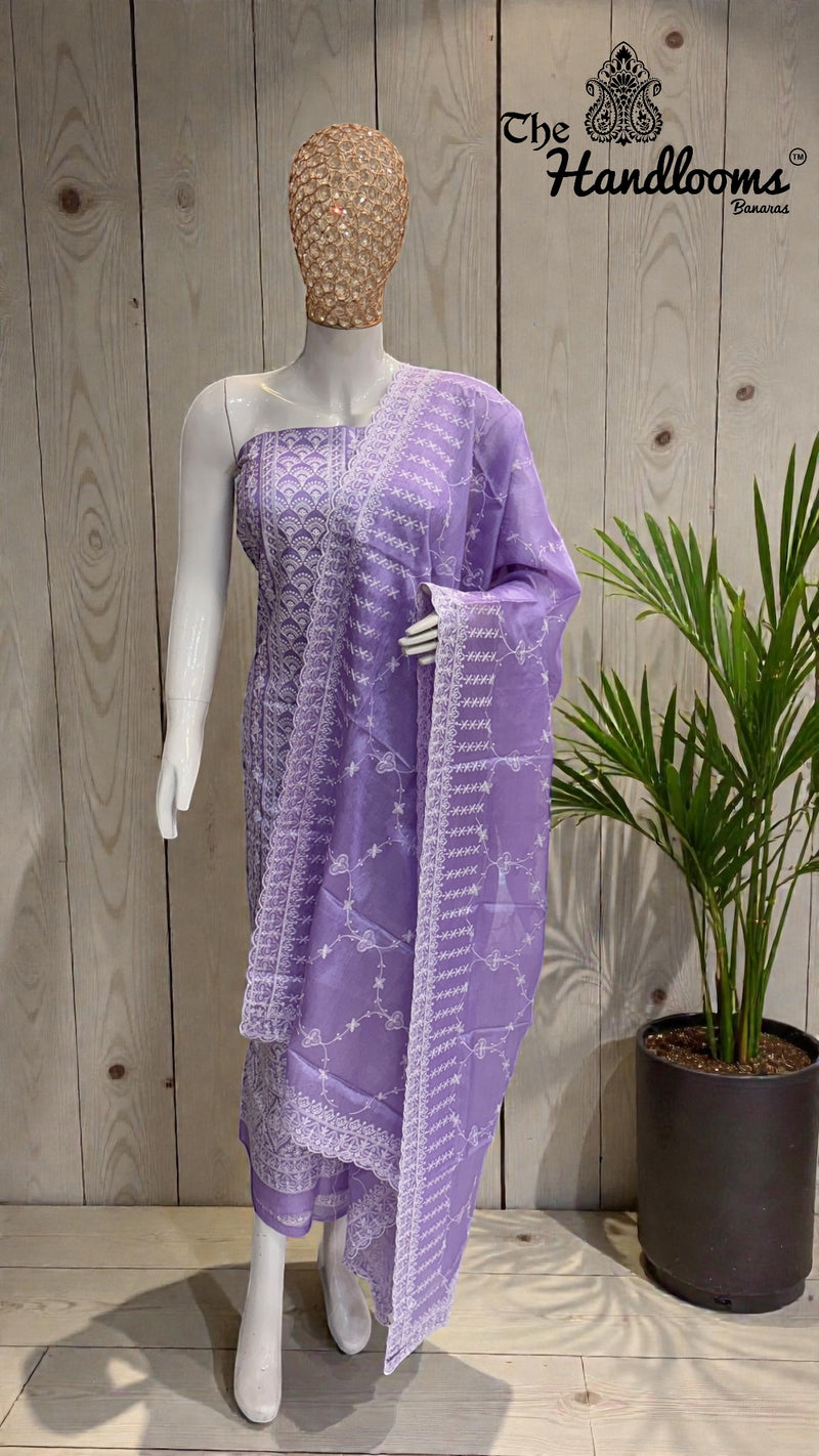 Pure Tussar Chikankari Handloom Banarasi Dress Material - The Handlooms