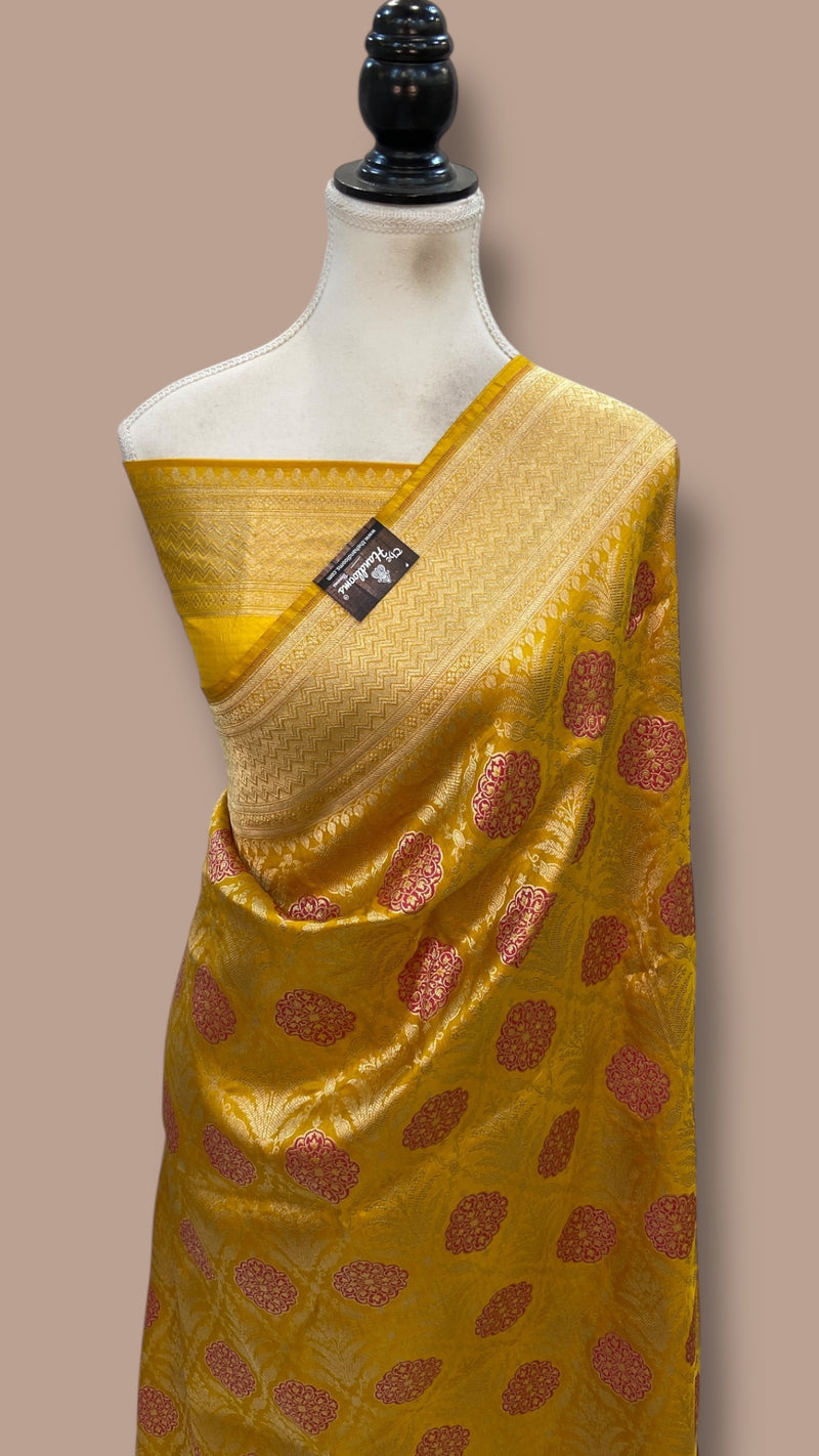 Regal Pure Katan Silk Banarasi Saree – Handwoven Tanchui Brocade With Meenakari Work