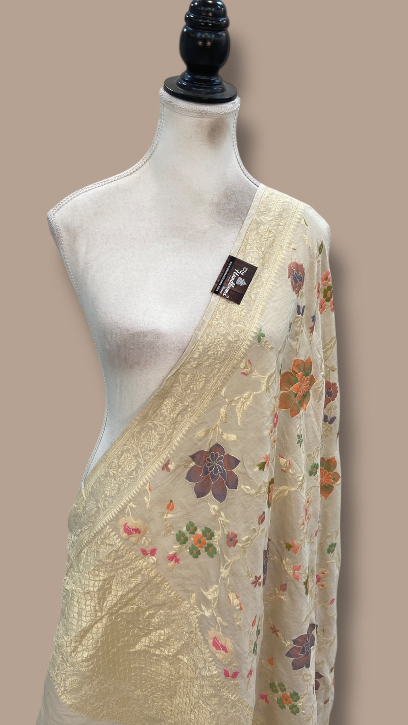 Pure Moonga Georgette Handloom Dupatta - Tilfi Meenakari - The Handlooms