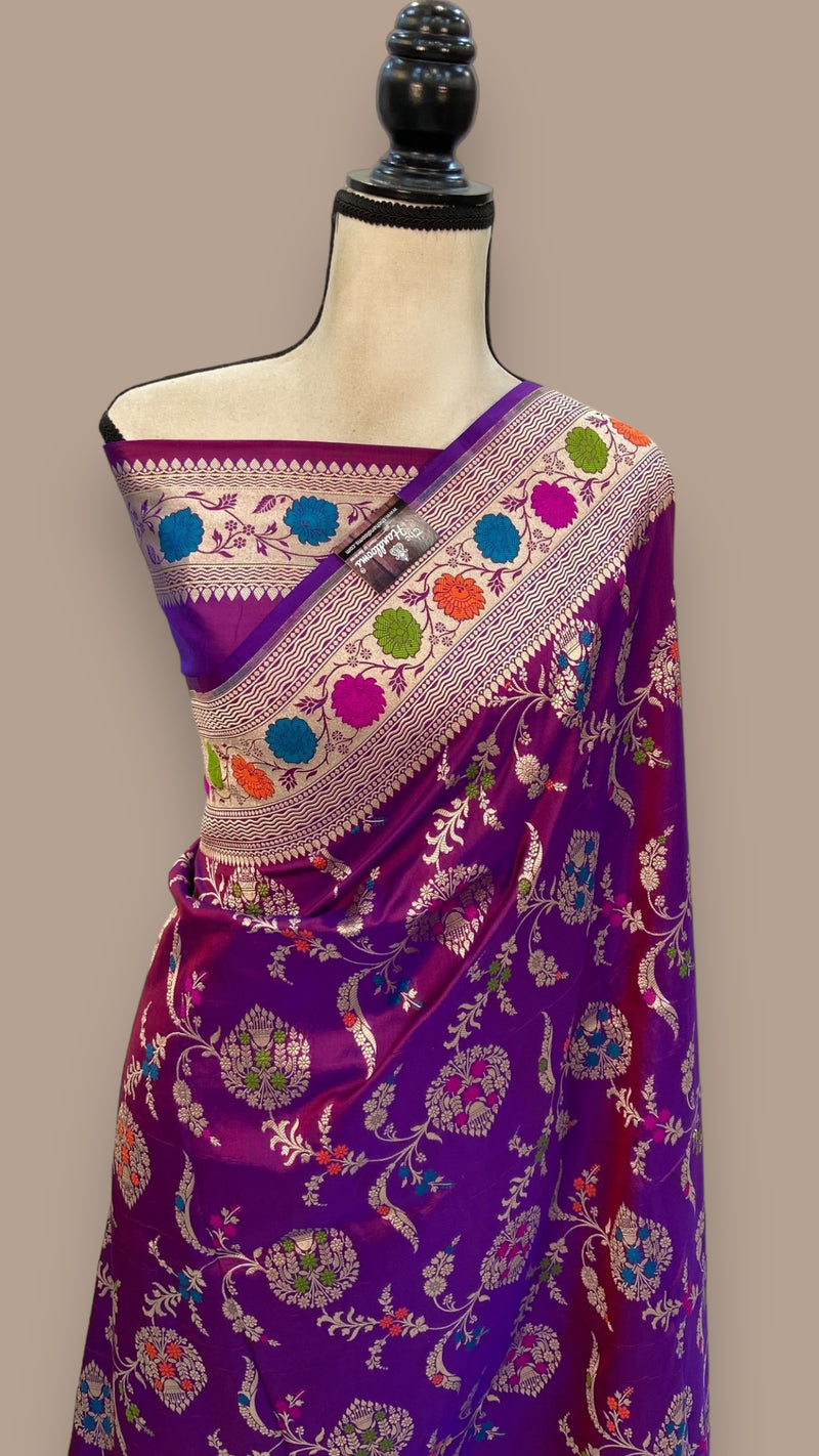 Purple Pure Katan Silk Banarasi Handloom Saree - All over Jaal work with Meenakari - The Handlooms