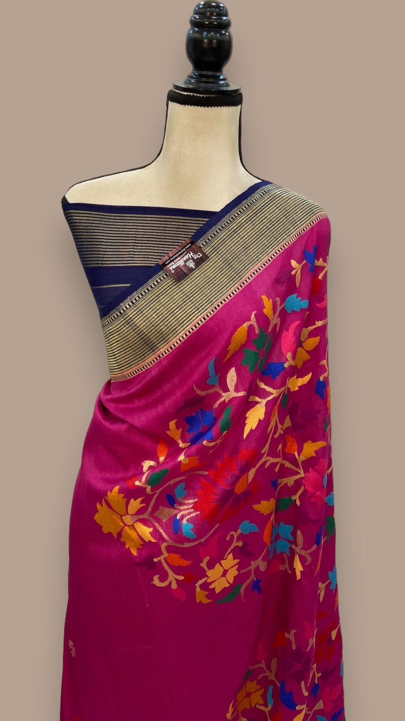 Pure Desi Tussar Handloom Banarasi Saree - All over kadua Weaving - The Handlooms