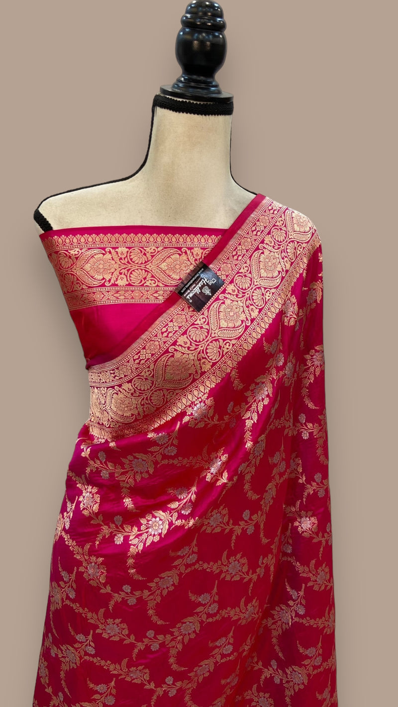 Pure Katan Silk Banarasi Handloom Saree - All over Sona Roopa Jaal work - The Handlooms
