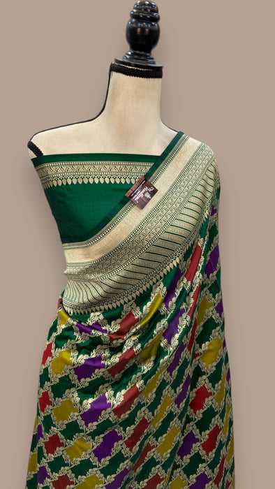 Pure Katan Silk Banarasi Handloom Saree - All over Jaal work - With Meenakari