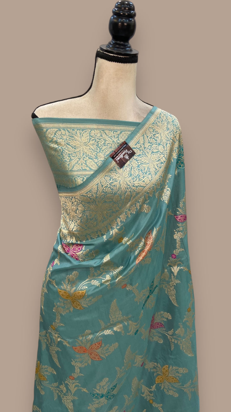 Ektara Pure Katan Silk Banarasi Handloom Saree - All over kadiyal Jaal work - The Handlooms