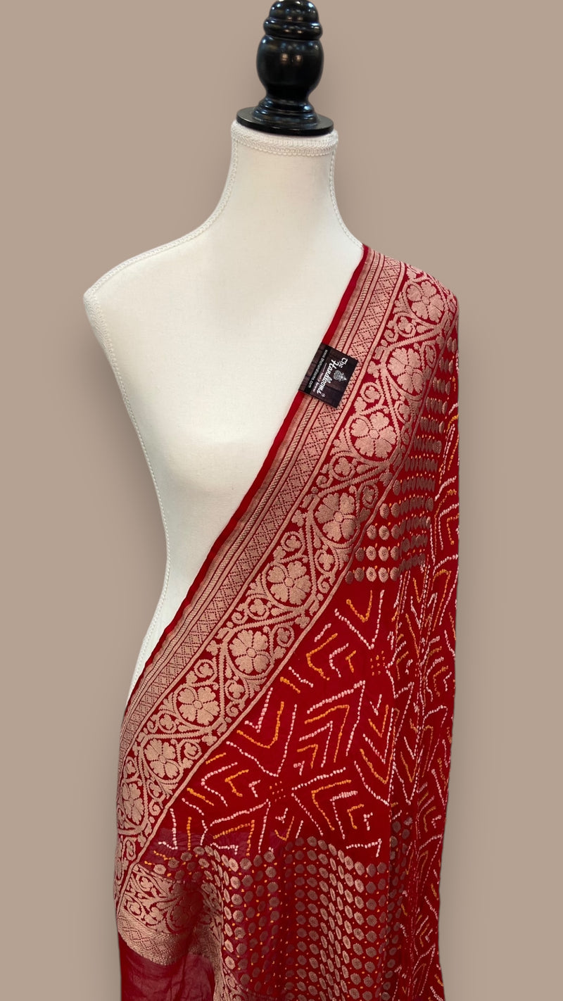 Pure Georgette Banarasi Bandhej Handloom Dupatta - The Handlooms