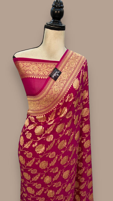 Pure Khaddi Georgette Banarasi Saree -  Gold zari