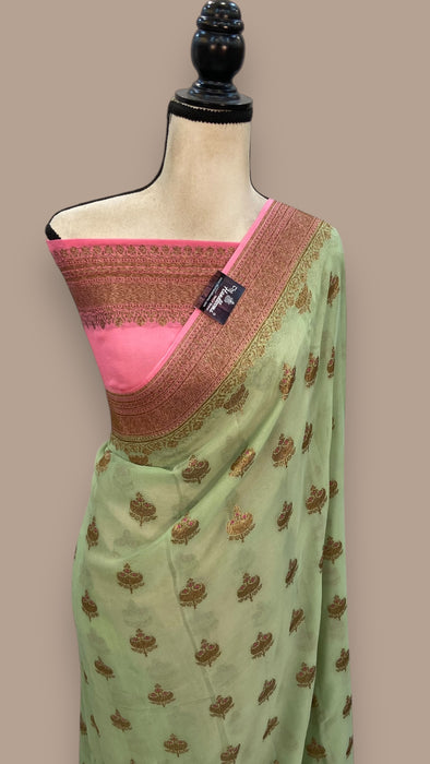 Khaddi Georgette Banarasi Saree -  Antique Zari