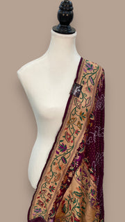 Pure Georgette Banarasi Bandhej Handloom Dupatta - The Handlooms