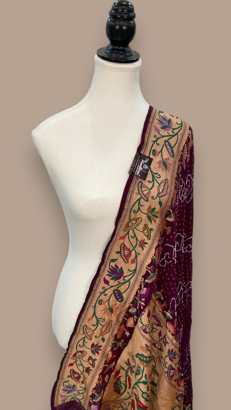 Pure Georgette Banarasi Bandhej Handloom Dupatta - The Handlooms