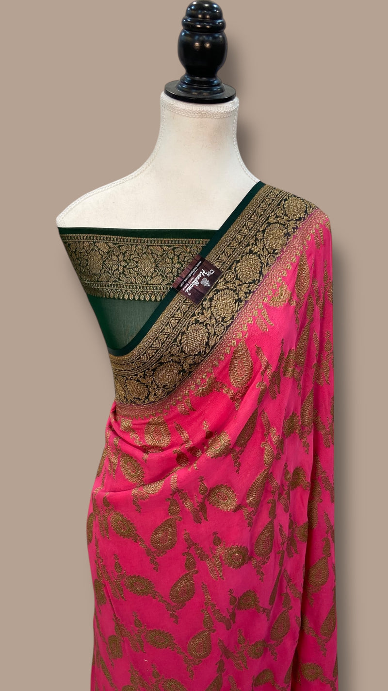 Khaddi Georgette Handloom Banarasi Saree -  Antique zari - The Handlooms
