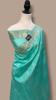 Pure Katan Silk Banarasi Handloom Saree - All over Kadua stripe - The Handlooms