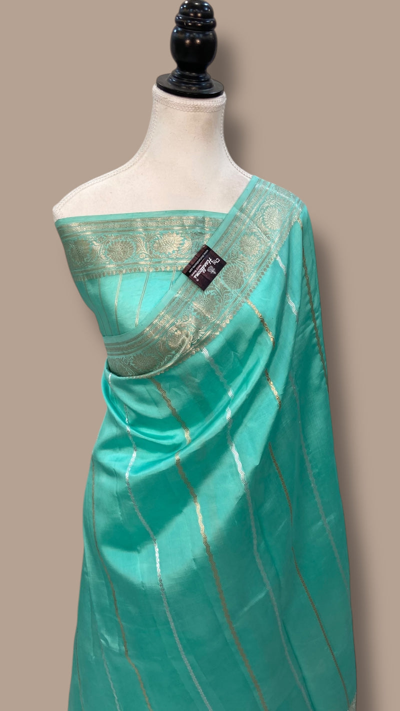 Pure Katan Silk Banarasi Handloom Saree - All over Kadua stripe - The Handlooms