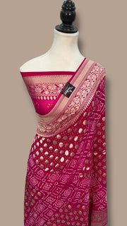 Pure Georgette Banarasi Bandhej Handloom Saree - The Handlooms
