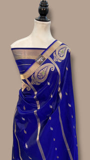 Pure Katan Silk Banarasi Handloom Saree - All Over Sona Roopa Kadua Stripe - The Handlooms