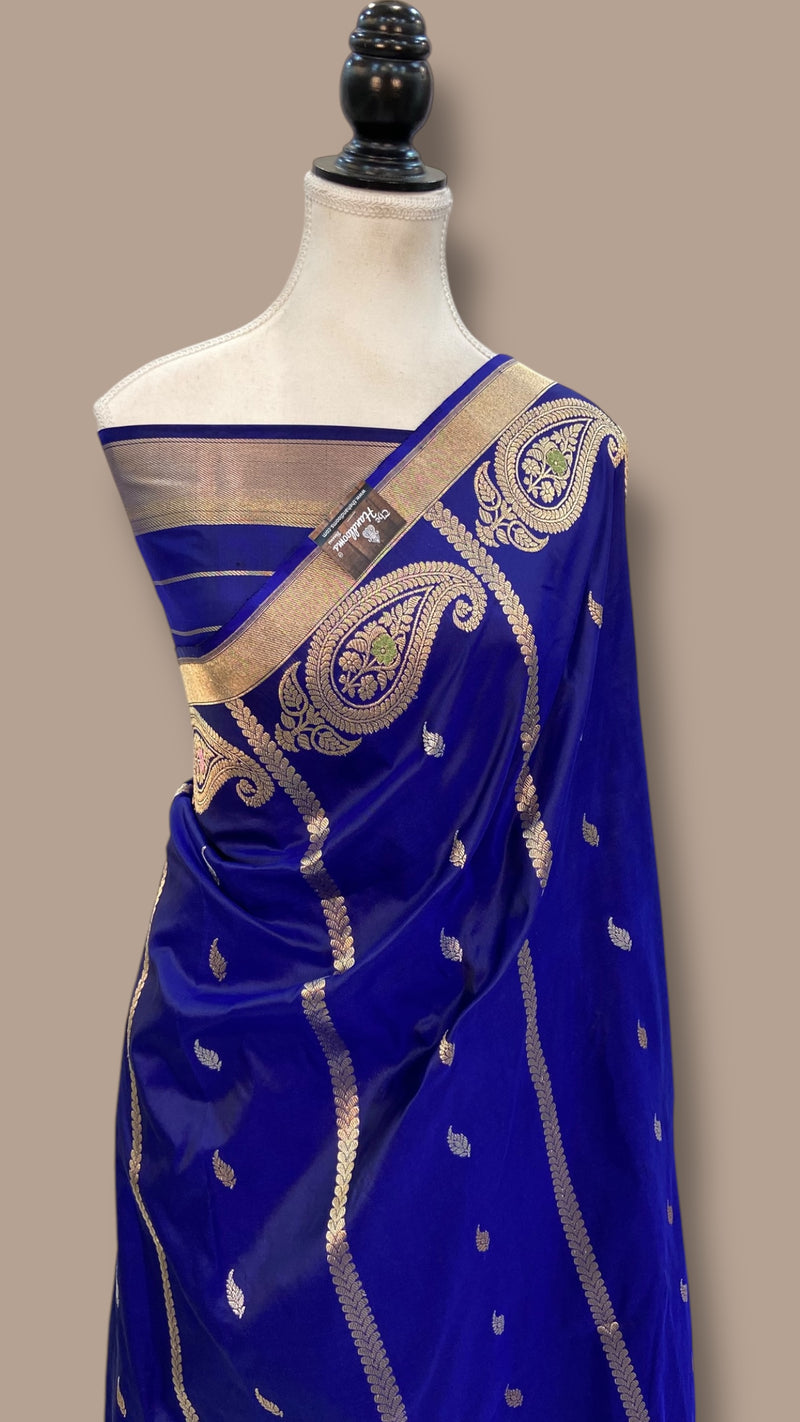 Pure Katan Silk Banarasi Handloom Saree - All Over Sona Roopa Kadua Stripe - The Handlooms