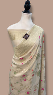 Pure Tussar Georgette Handloom Banarasi Saree - All over Jaal Work with meenakari - The Handlooms