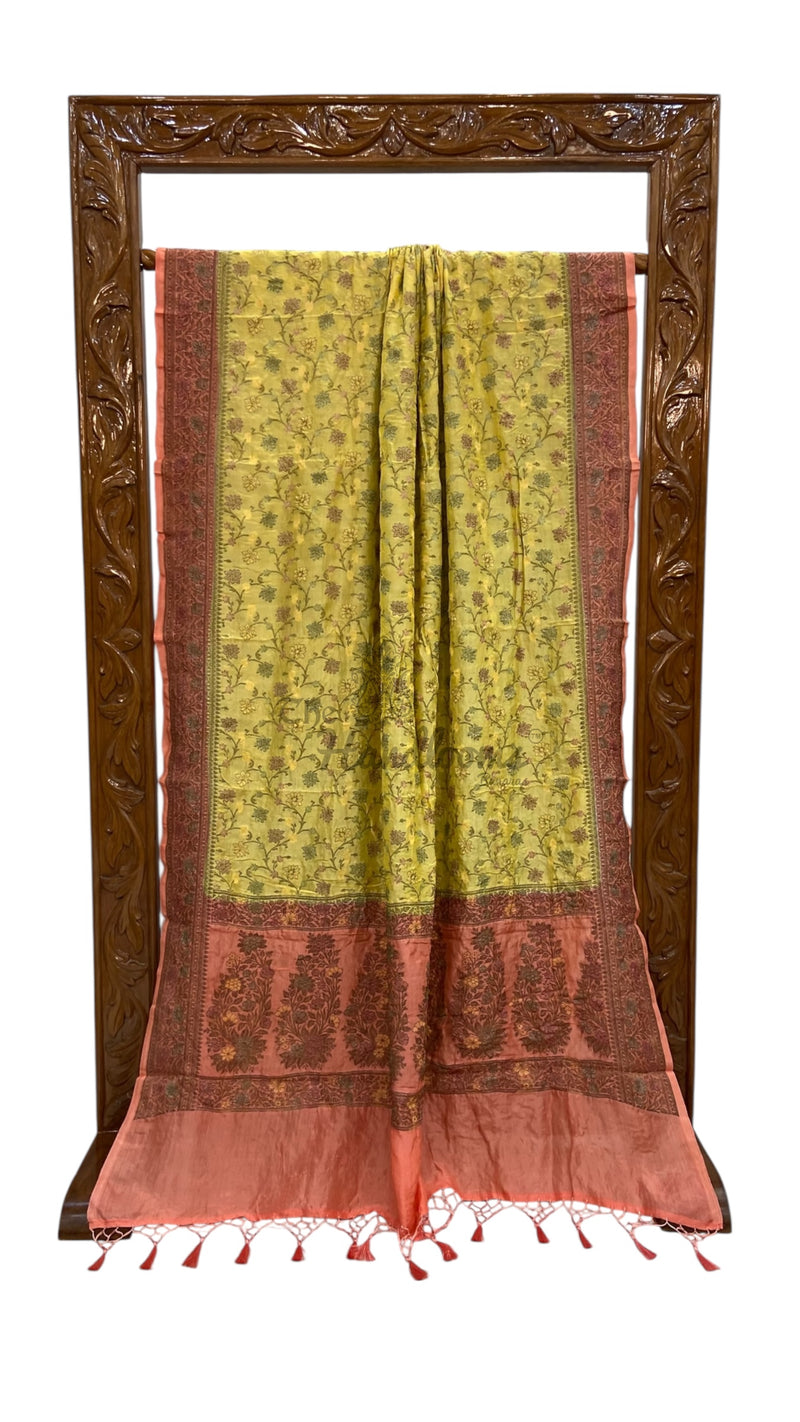 Yellow Pure Butter Crepe Banarasi Saree - The Handlooms