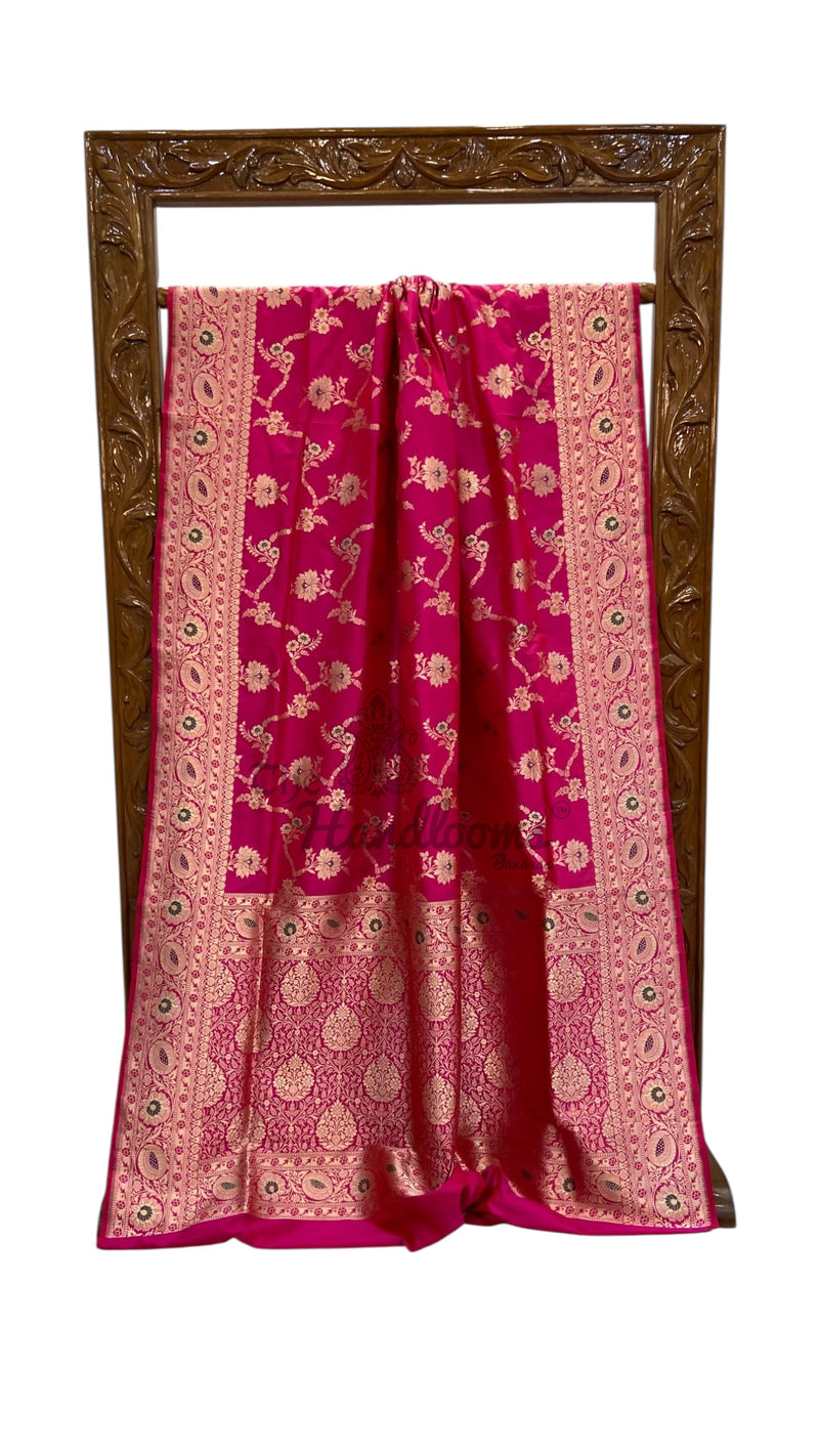 Pure Katan Silk Banarasi Handloom Saree - All Over Jaal Work - With Meenakari - The Handlooms