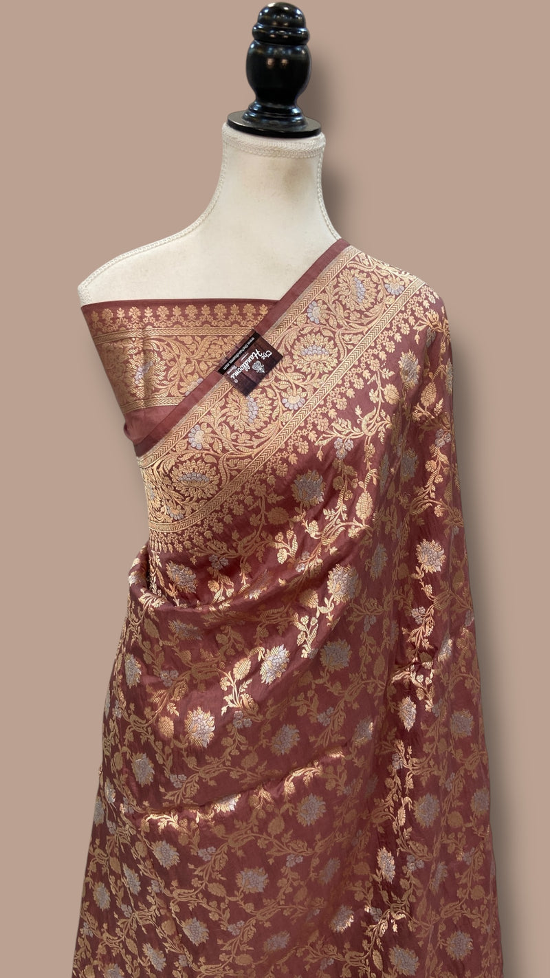 Pure Katan Silk Banarasi Handloom Saree - All Over Sona Roopa Jaal Work - The Handlooms