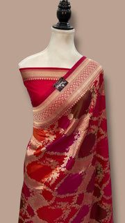 Multicolor Pure Katan Silk Banarasi Handloom Saree - All over Jaal Work With Rangkart - The Handlooms