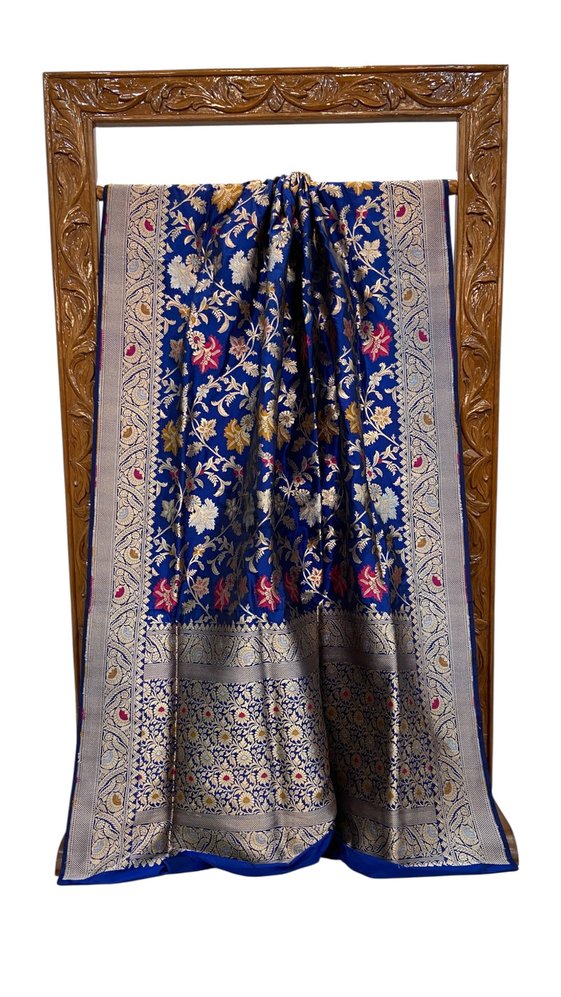 Pure Katan Silk Banarasi Handloom Saree - All Over Jaal Work - With Meenakari - The Handlooms