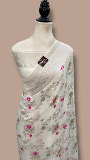 Khaddi Georgette Handloom Banarasi Saree - All Over Jaal Work With Meenakari - The Handlooms