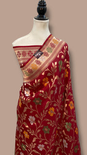 Pure Katan Silk Banarasi Handloom Saree - All over Jaal Work With Meenakari - The Handlooms
