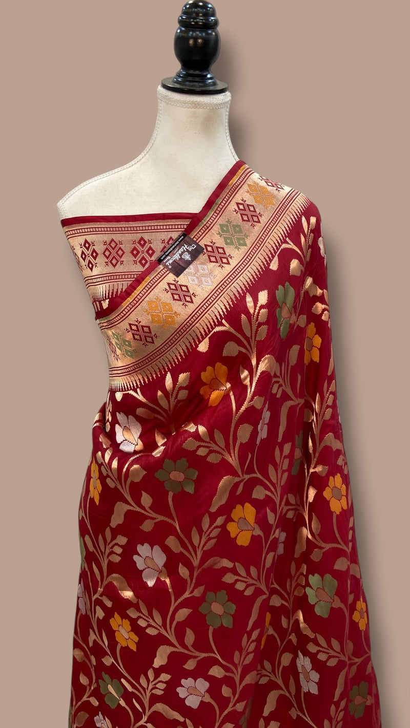 Pure Katan Silk Banarasi Handloom Saree - All over Jaal Work With Meenakari - The Handlooms
