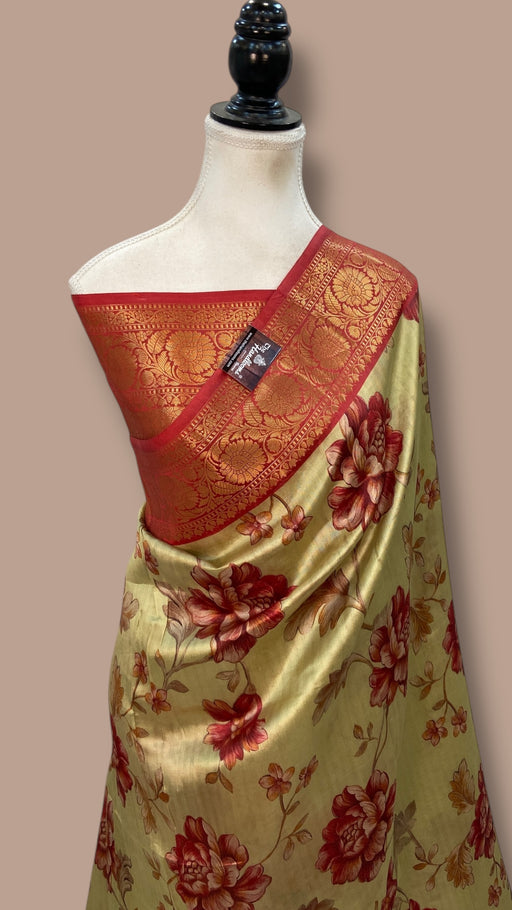 Pure Mango Silk Banarasi Handlokom Saree With Digital Print - The Handlooms