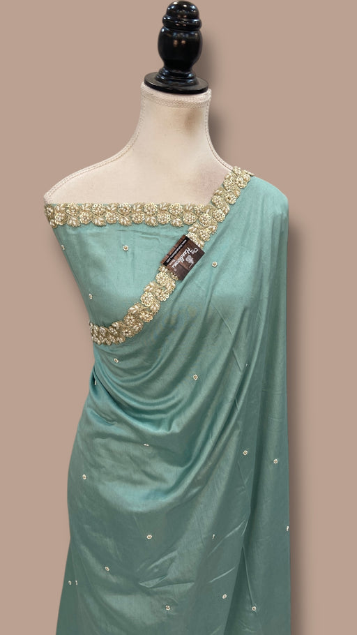 Pure Katan Chiniya Silk Handloom Banarasi Saree with Handwork - The Handlooms