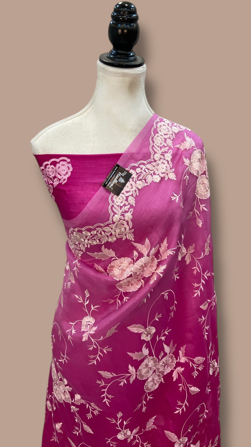 Pure Organza Chikankari Handloom Banarasi Saree - The Handlooms