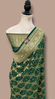 Pure Georgette Banarasi Bandhej Handloom Saree - The Handlooms