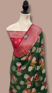 Pure Chiniya Silk Handloom Banarasi Saree Digital Print - The Handlooms